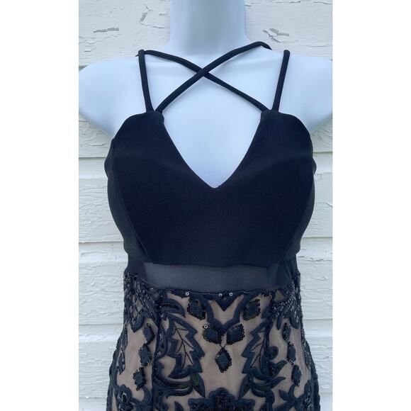 Emerald Sundae Dress Sz 3/4 Black Nude Lace Sequin Strappy Sleeveless Mini - Picture 2 of 6